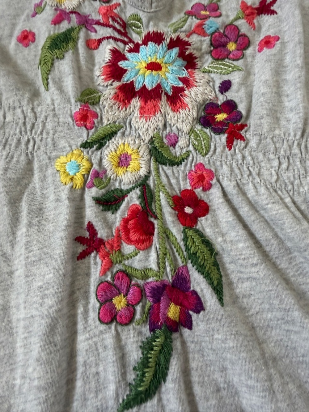 Johnny Was Y2K Retro Boho Grey Embroidered Floral Baby Doll Y2K Dress Size M - Picture 4 of 9